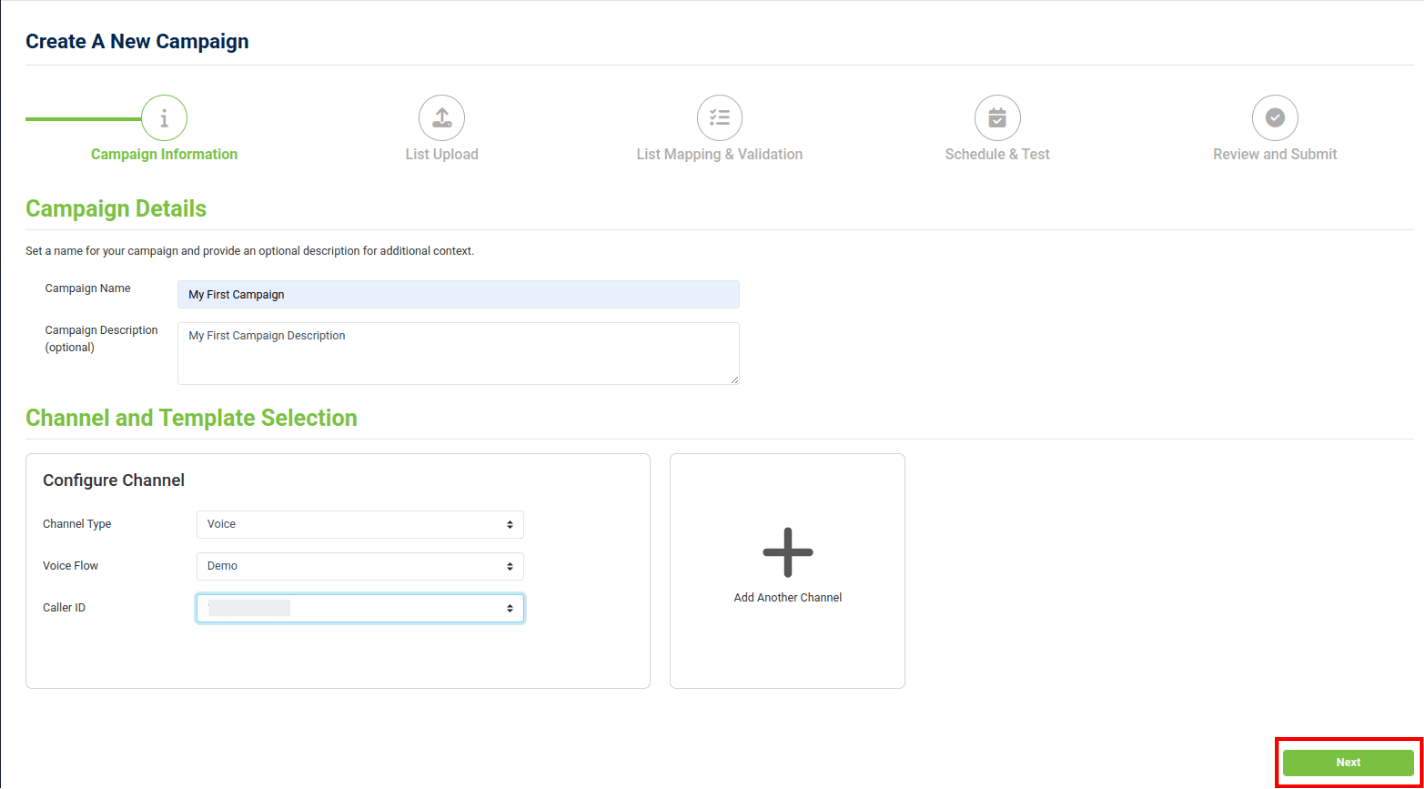click next in campaign information