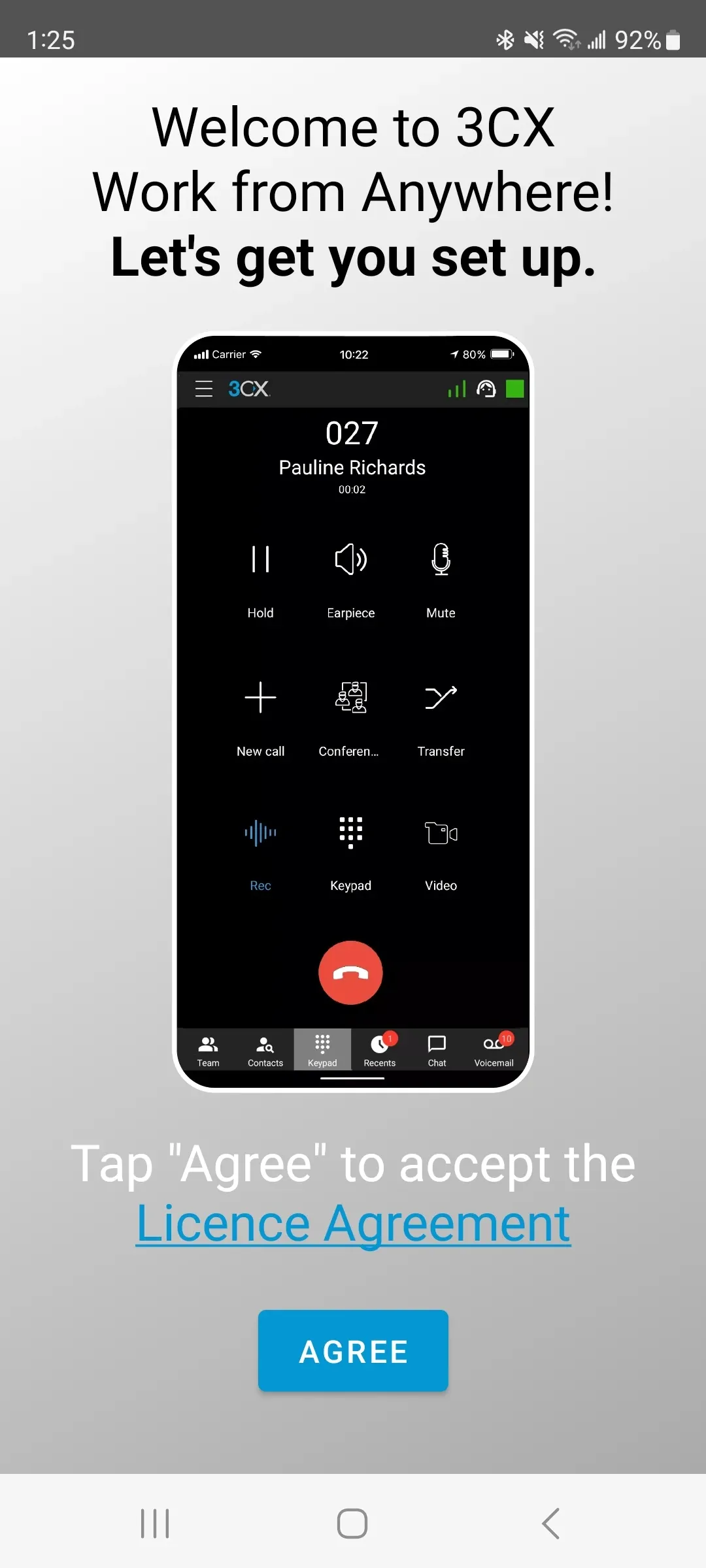 3cx mobile app agree