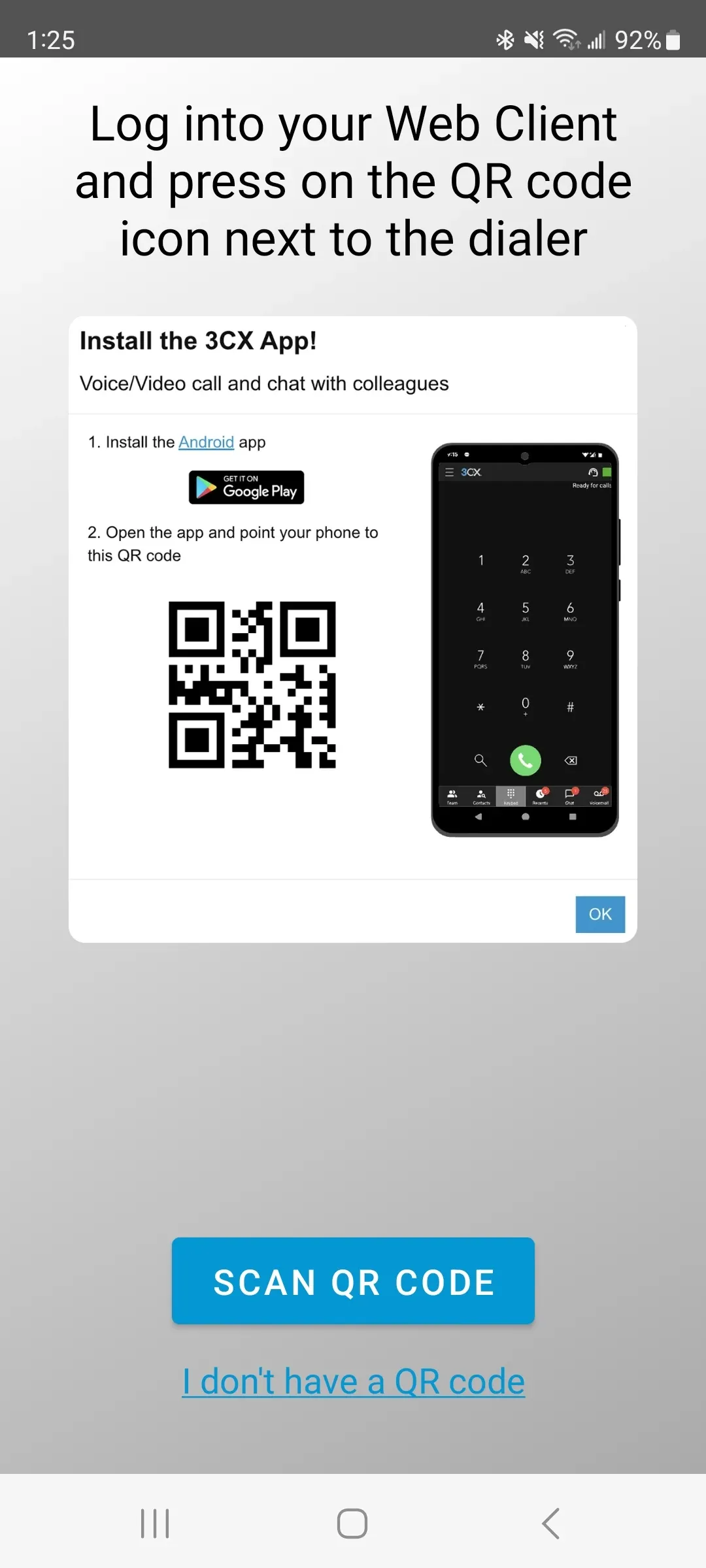 3cx mobile app scan QR code