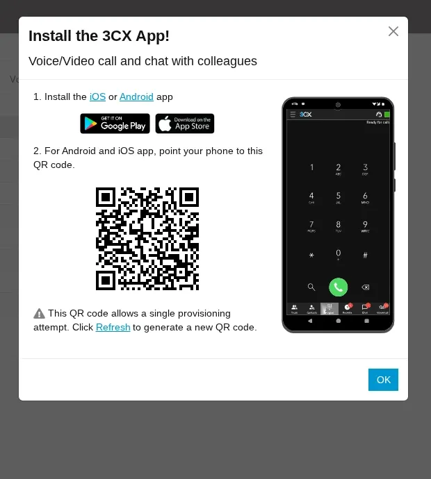 scan QR code in the 3CX web client