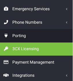 3CX Licensing tab in the voxtelesys portal