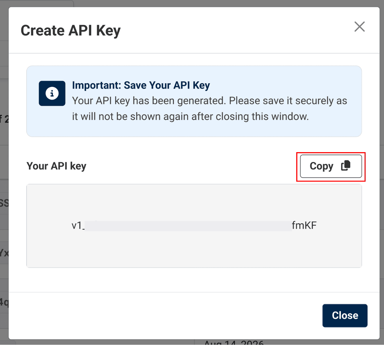 location to copy api key