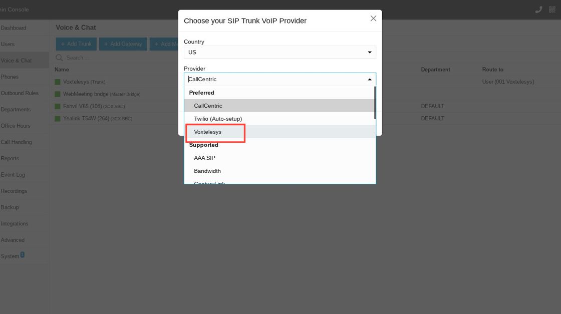 provider dropdown