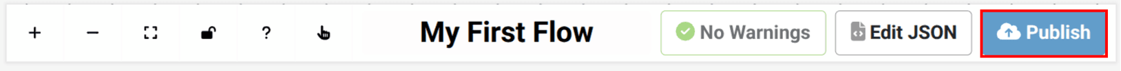 image of flow builder toolbar with publish button surrounded by a red box