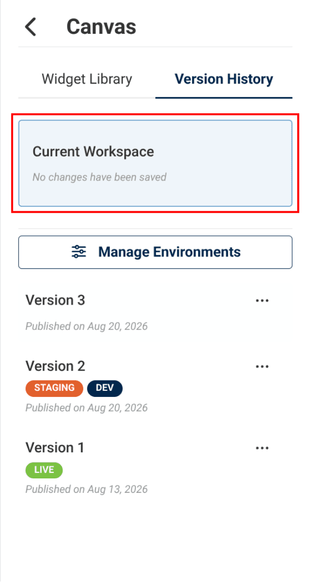 version history tab with red box around the current workspace