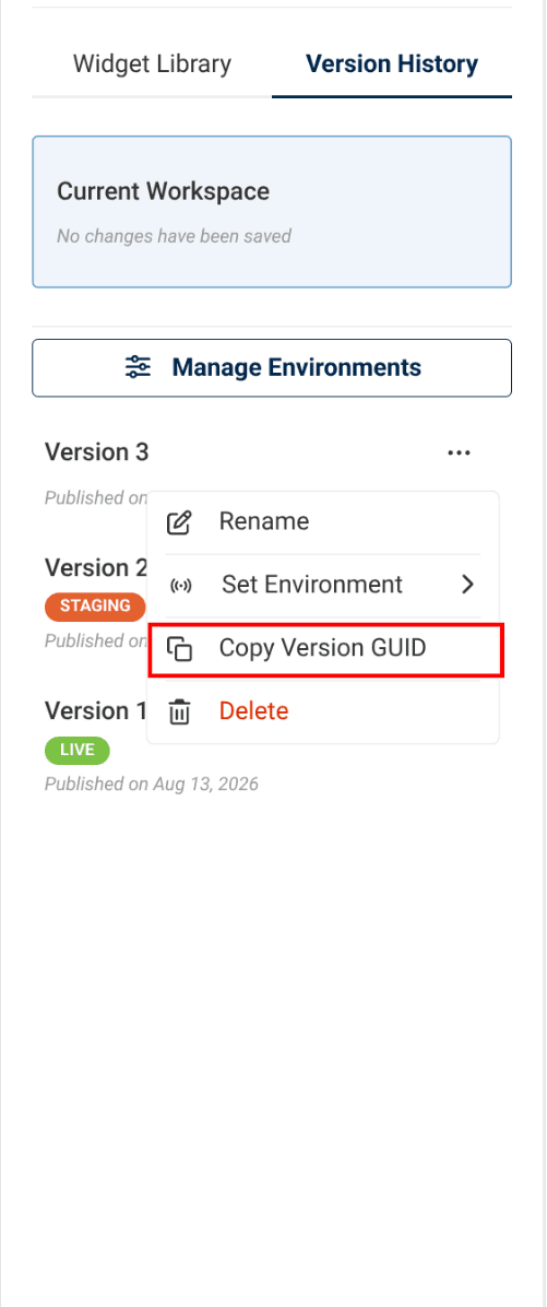 location to copy the version GUID