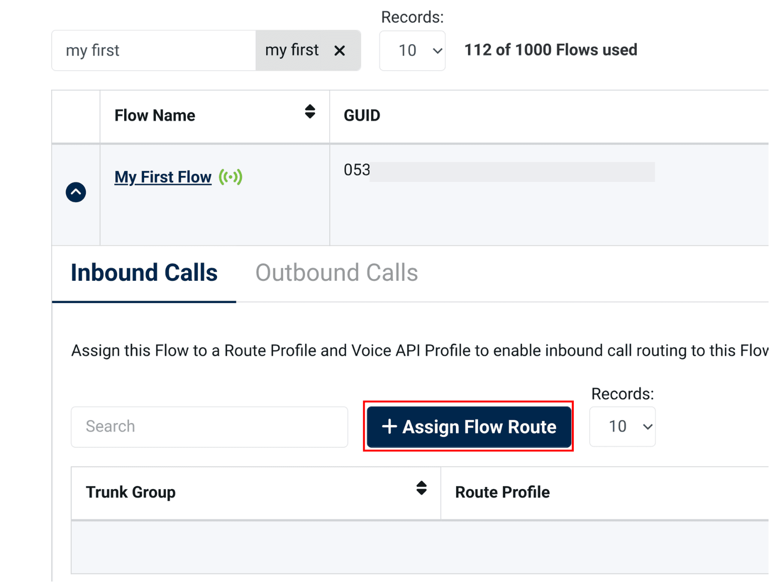 Image of expanded flow with assign flow route button