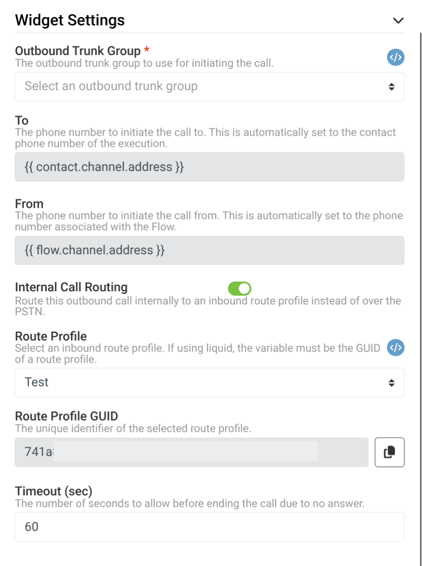 make outbound call widget settings