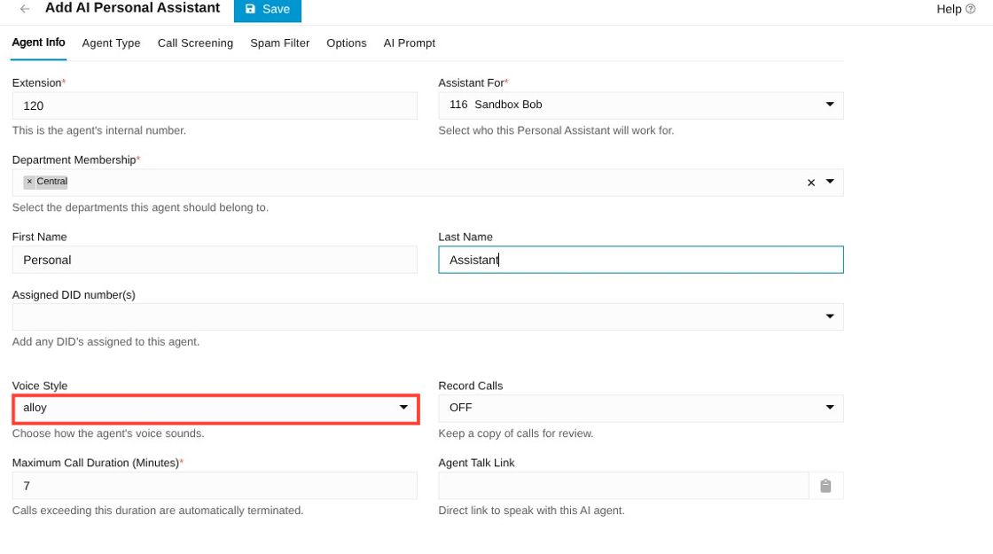 voice style option in agent info