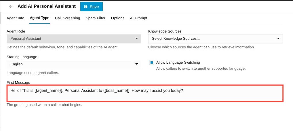 first message field