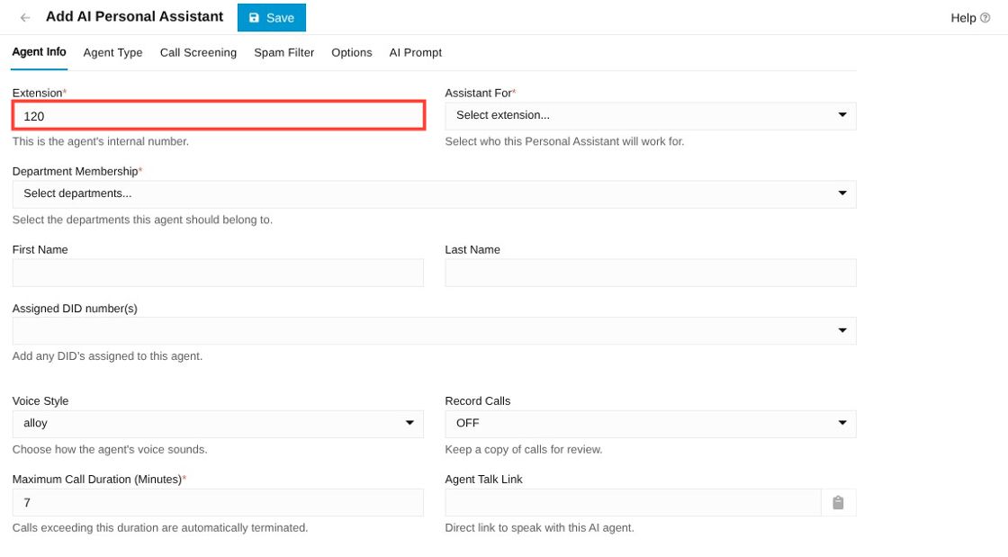 extension field under agent info