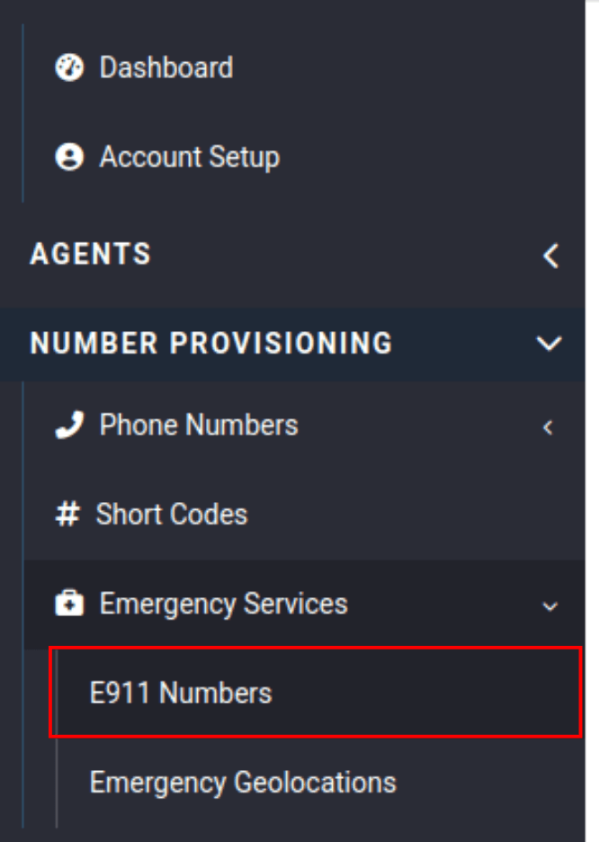 e911 number on the portal sidebar