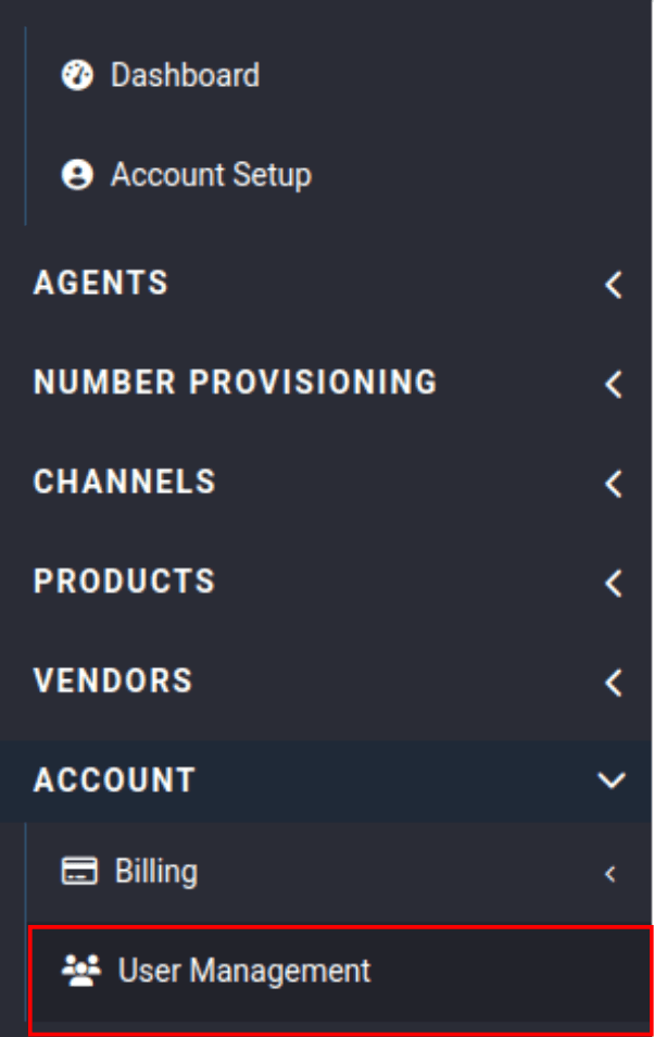 user management tab in the portal