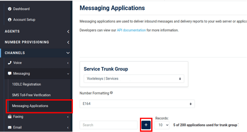 messaging application location in the voxtelesys portal