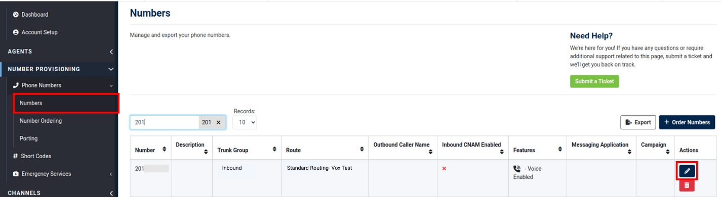 location to edit phone numbers in the portal