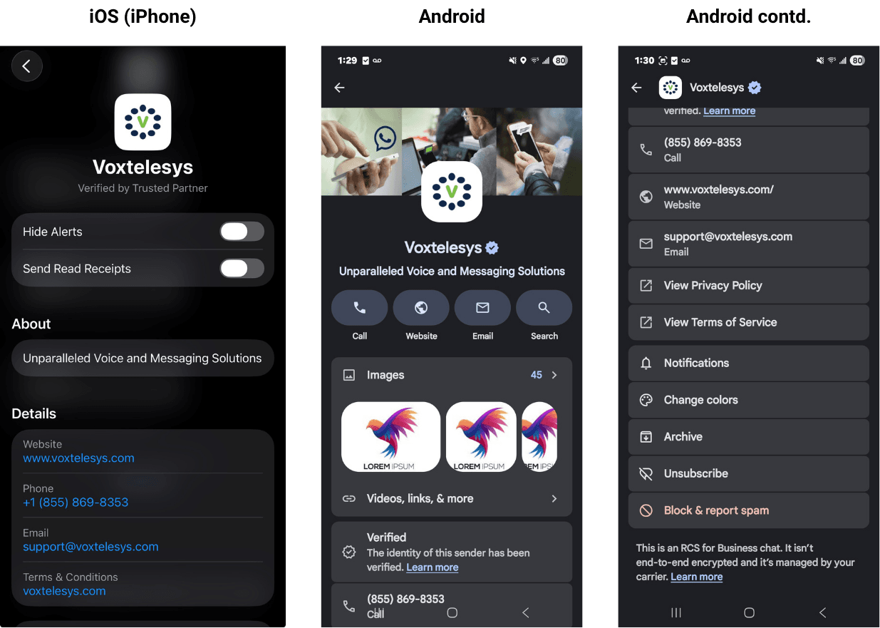 example images of the agent contact page on Andrioid and iOS
