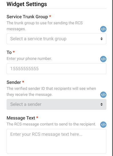 Send RCS message widget settings