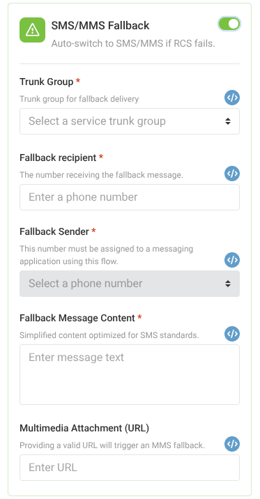 SMS/MMS fallback settings