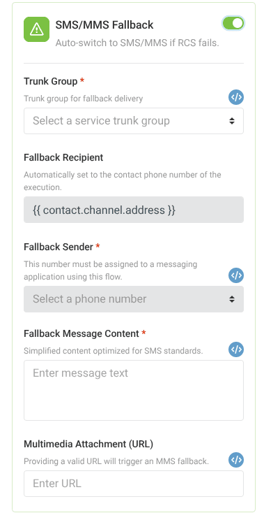 SMS/MMS fallback advanced settings