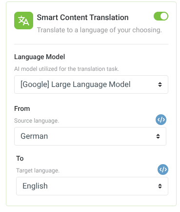 smart content translation settings
