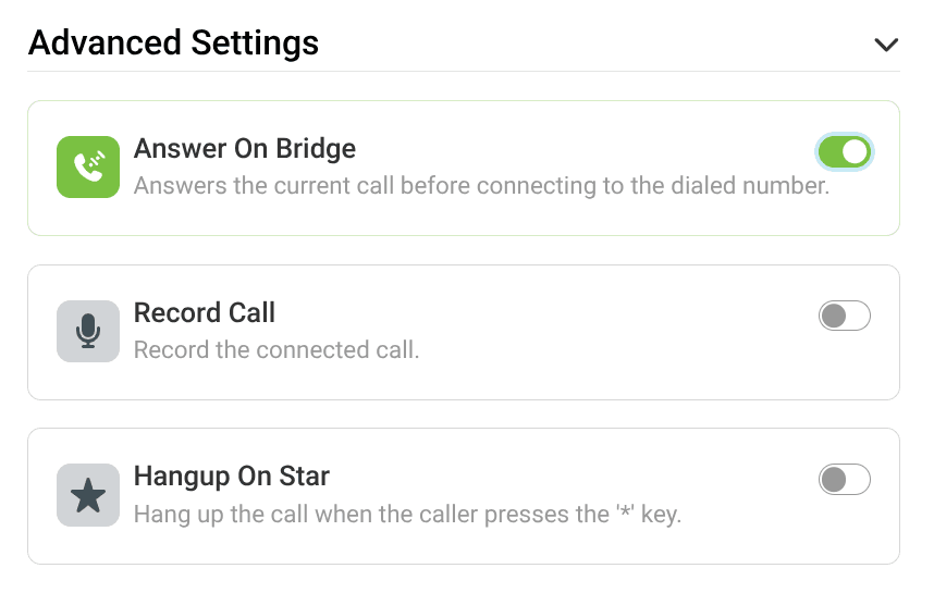 connect call widget advanced settings