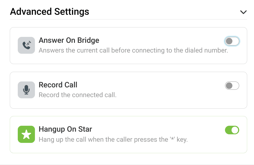 connect call widget advanced settings