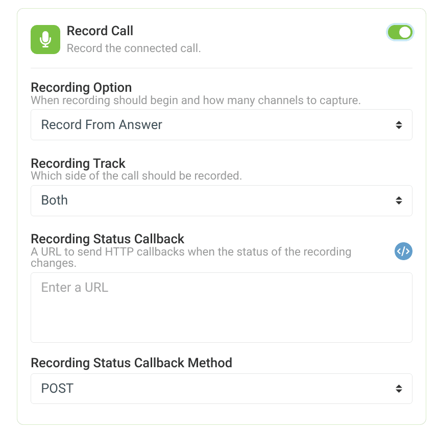 connect call widget advanced settings