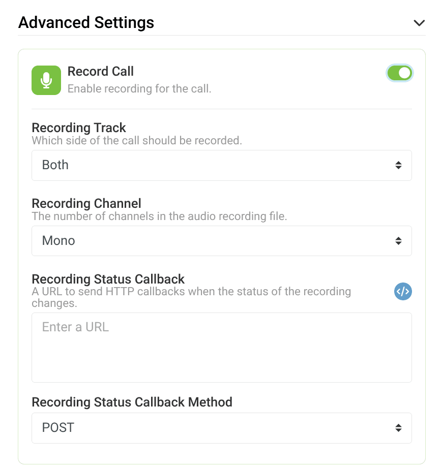 make outbound call recording settings