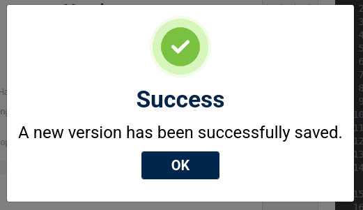 version saved success messgae