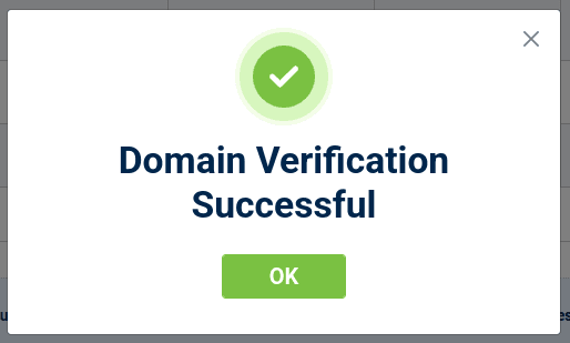 domain verification success message