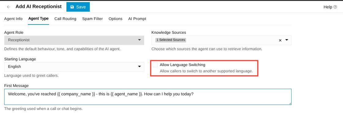 language switching checkbox