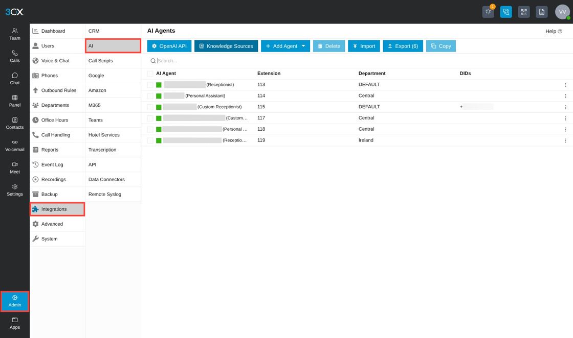 navigation in 3CX to the admin page