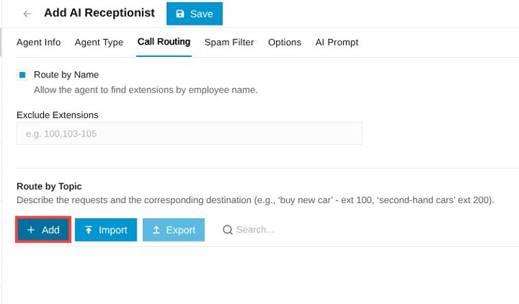 +Add button under call routing