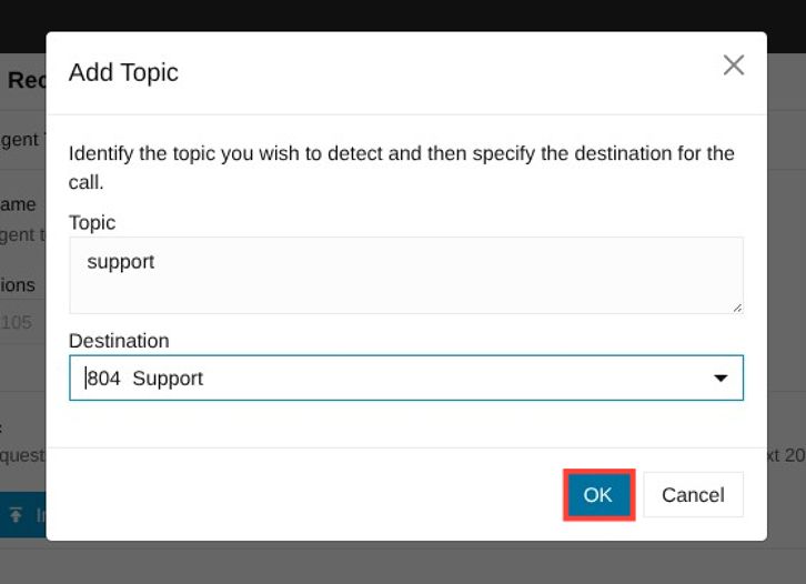 OK option under the add route topic modal