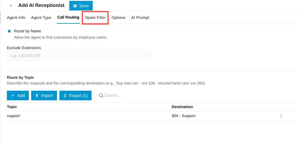 Spam filter tab