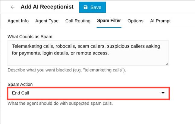 spam action option