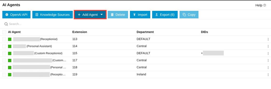 add agent button in the admin page