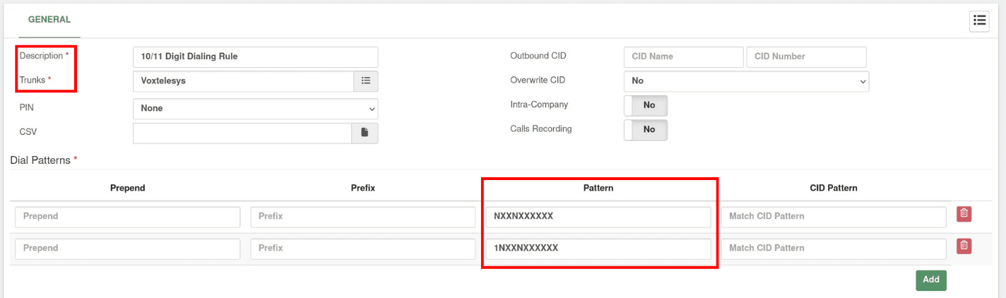 10/11 digit dialing rule settings