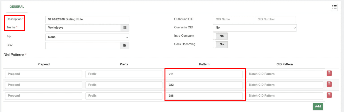 911/922/988 Dialing Rule setting