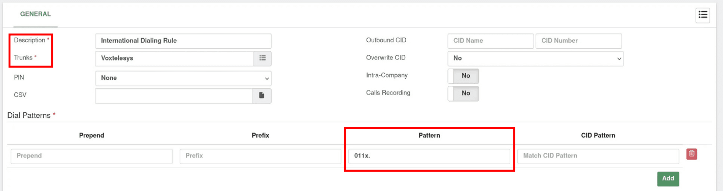 International Dialing Rule settings