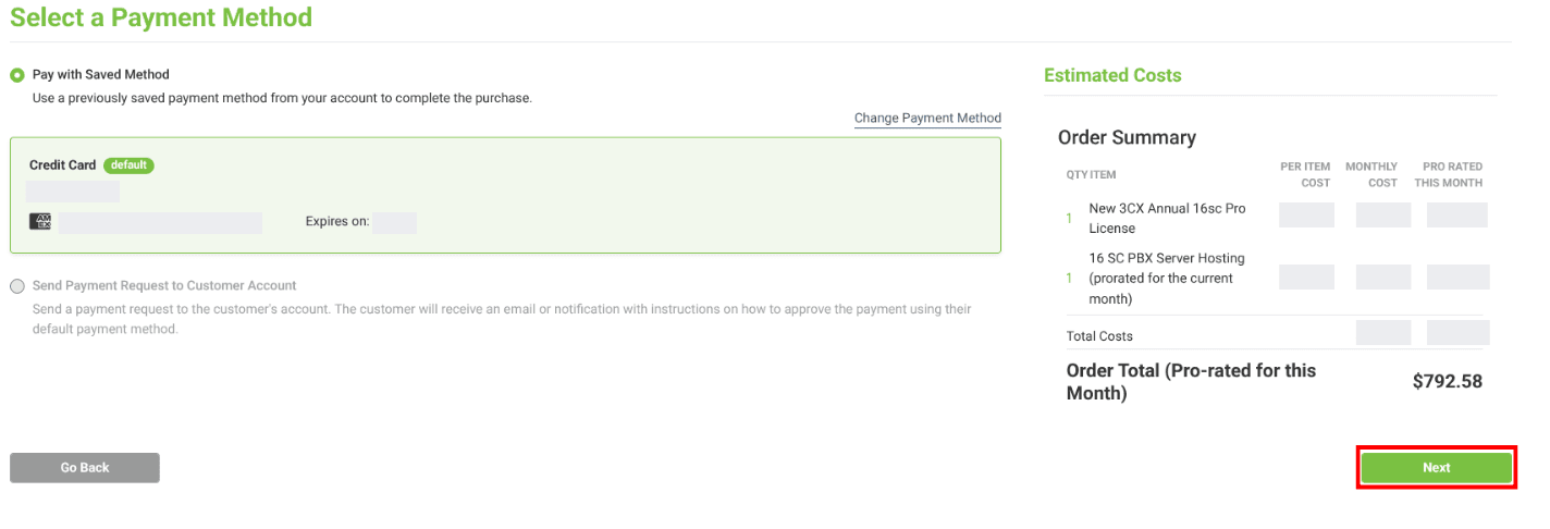 payment options in the select a payment message page