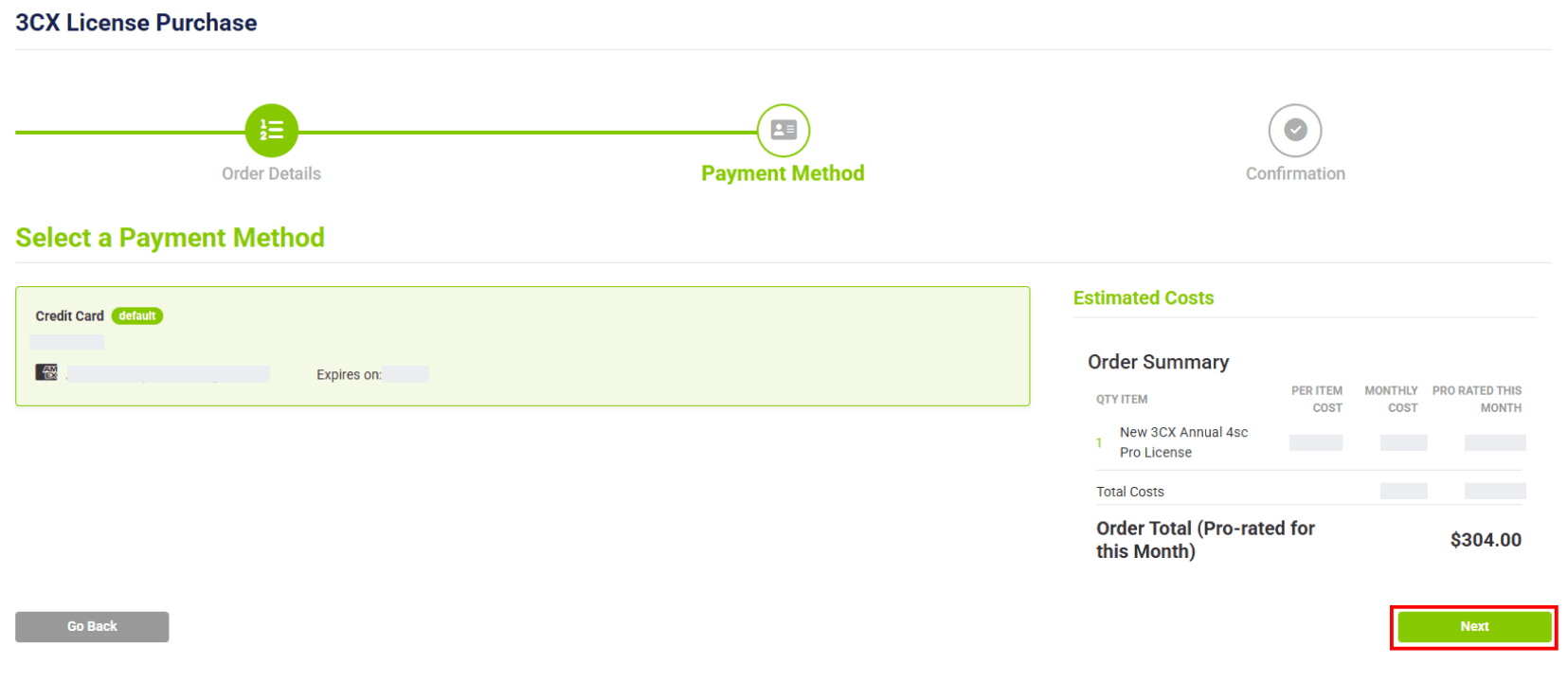 payment method step