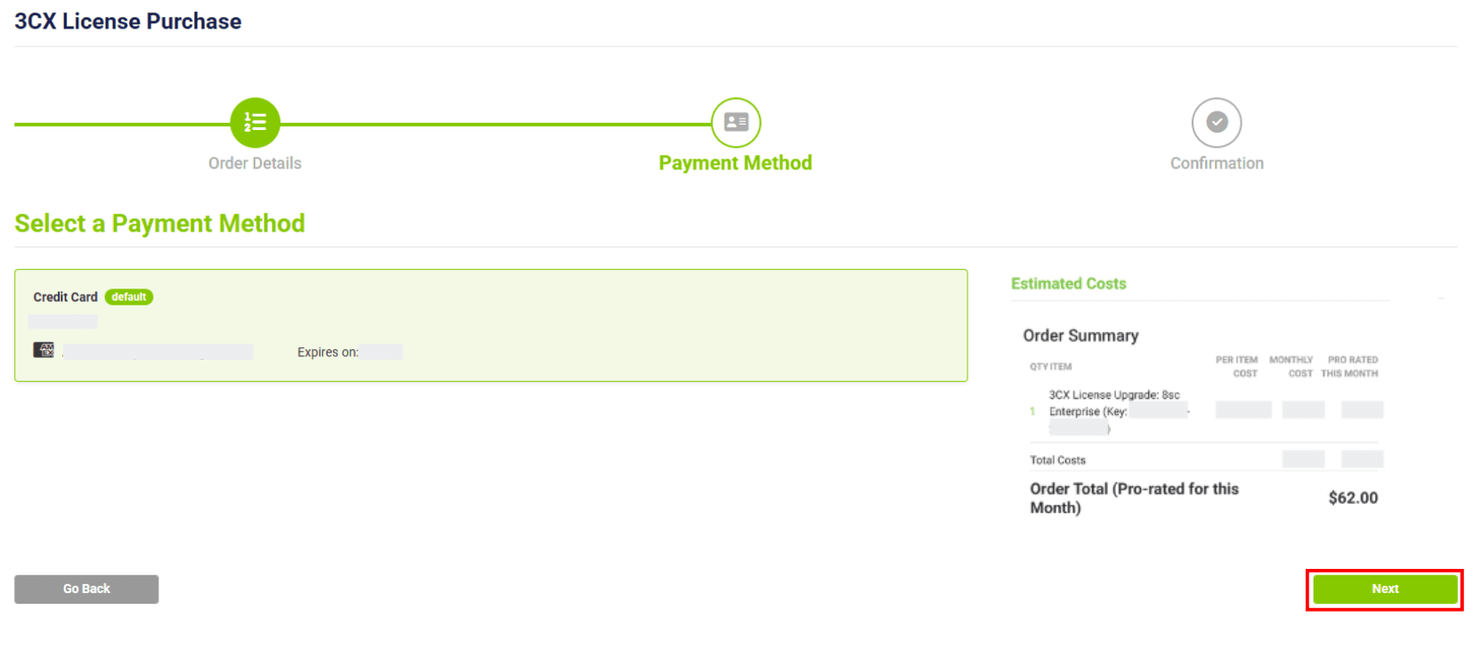 payment method step
