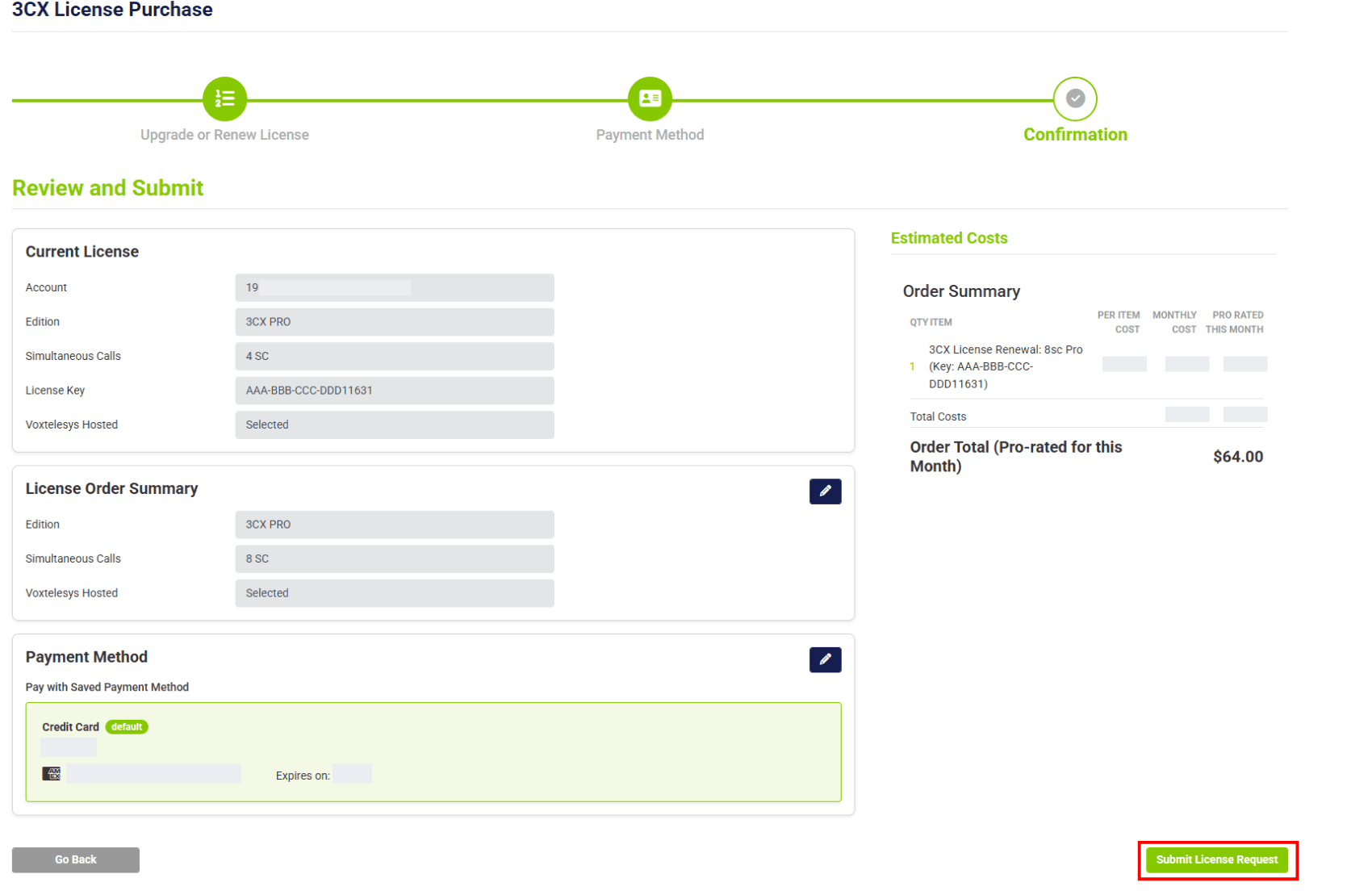license renewal confirmation page