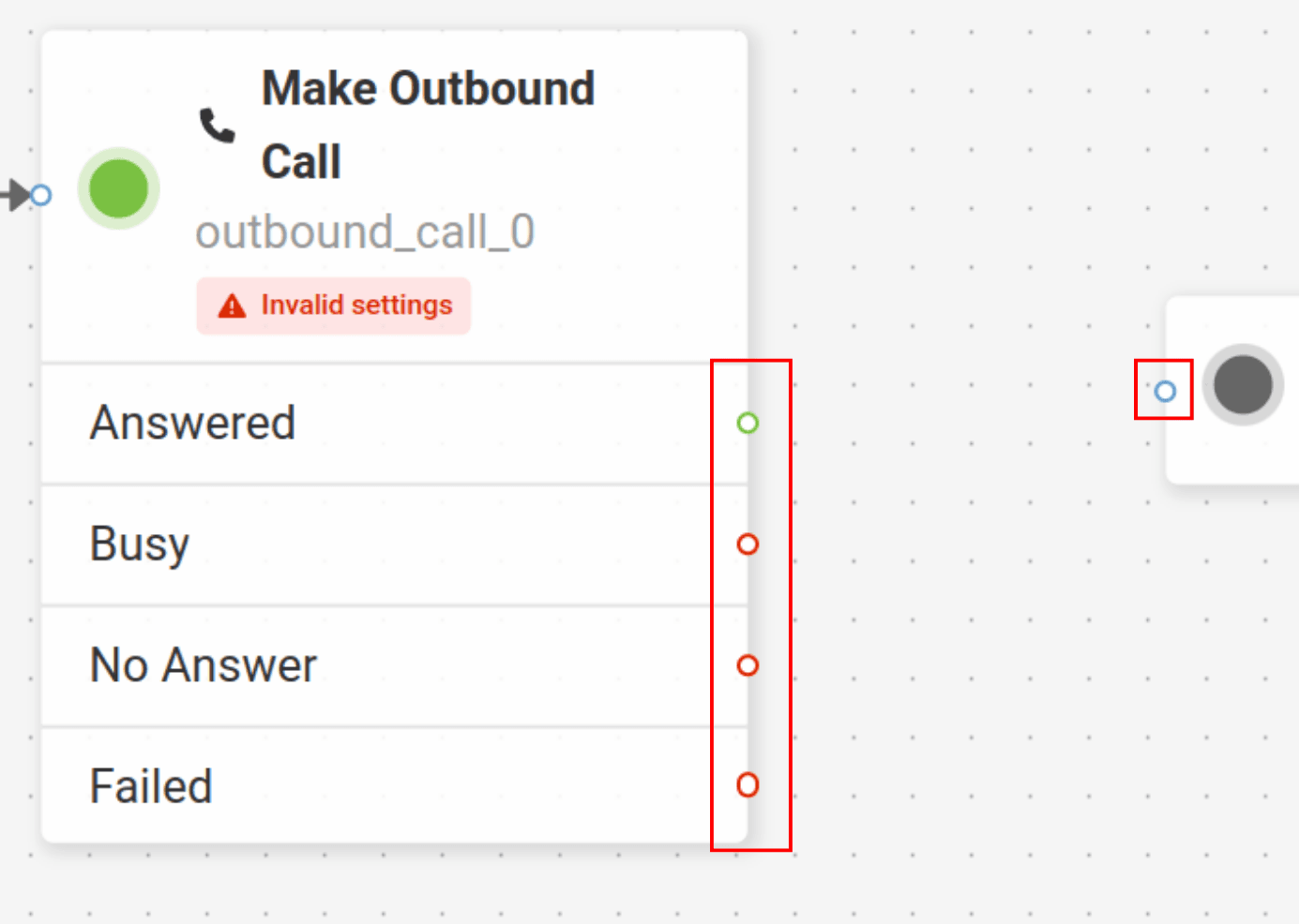 connecting a widget to the opposite end of the make outbound call widget