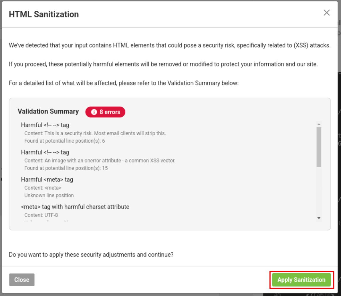 apply sanitization message