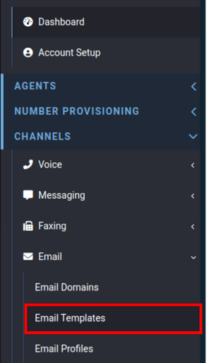 email template located under the email drop-down in the channels category