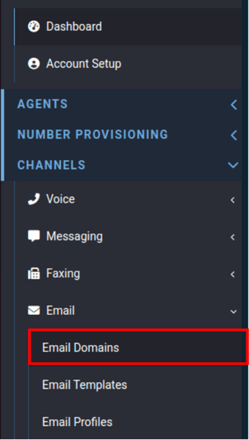 email domains under the email drop-down in the voxtelesys portal