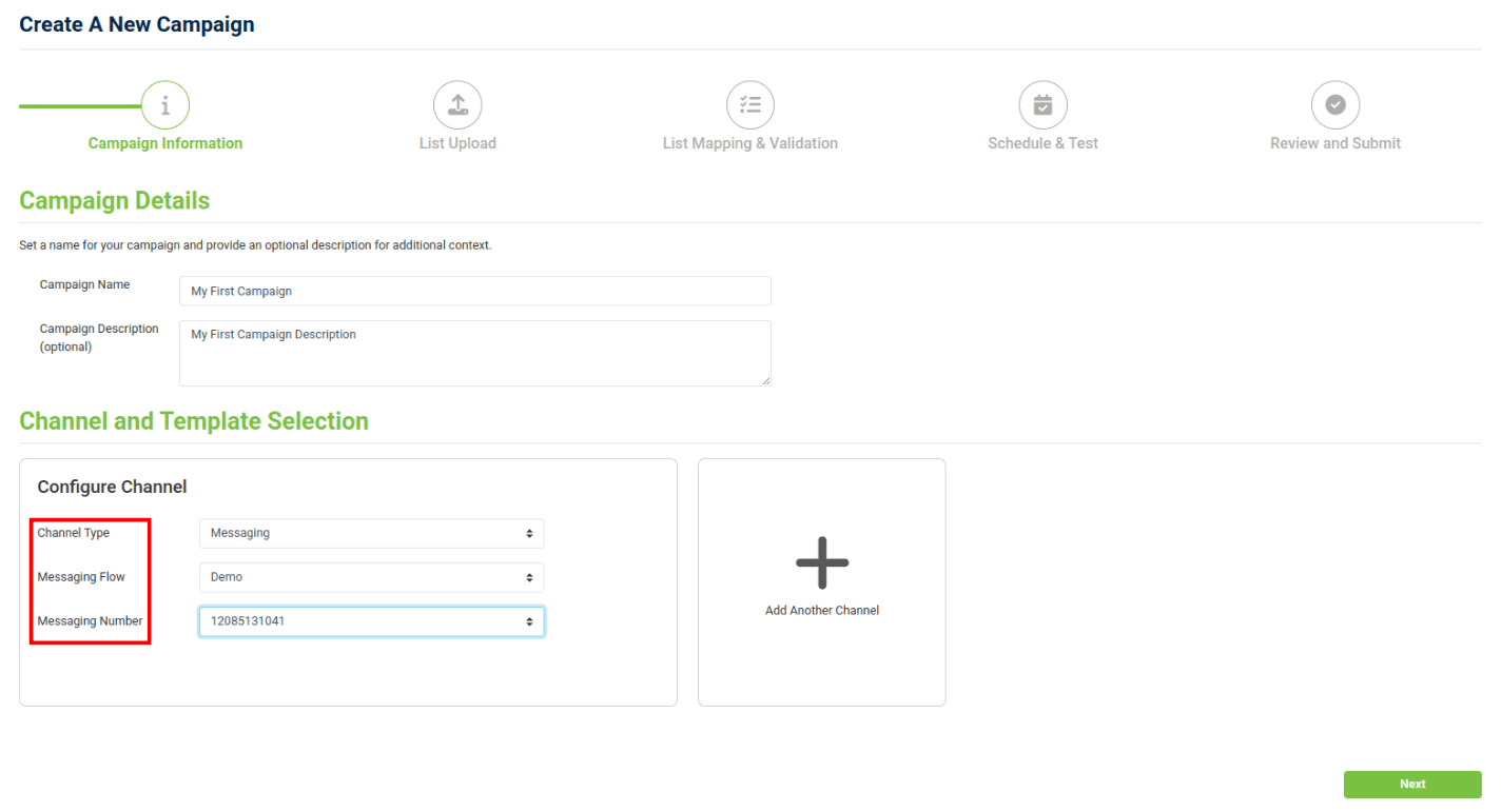 channel and template selection