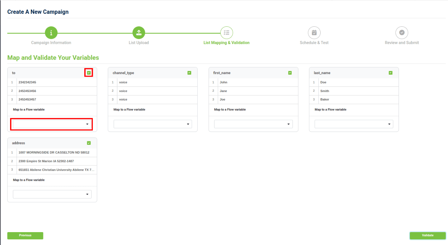list mapping and validation drop-down